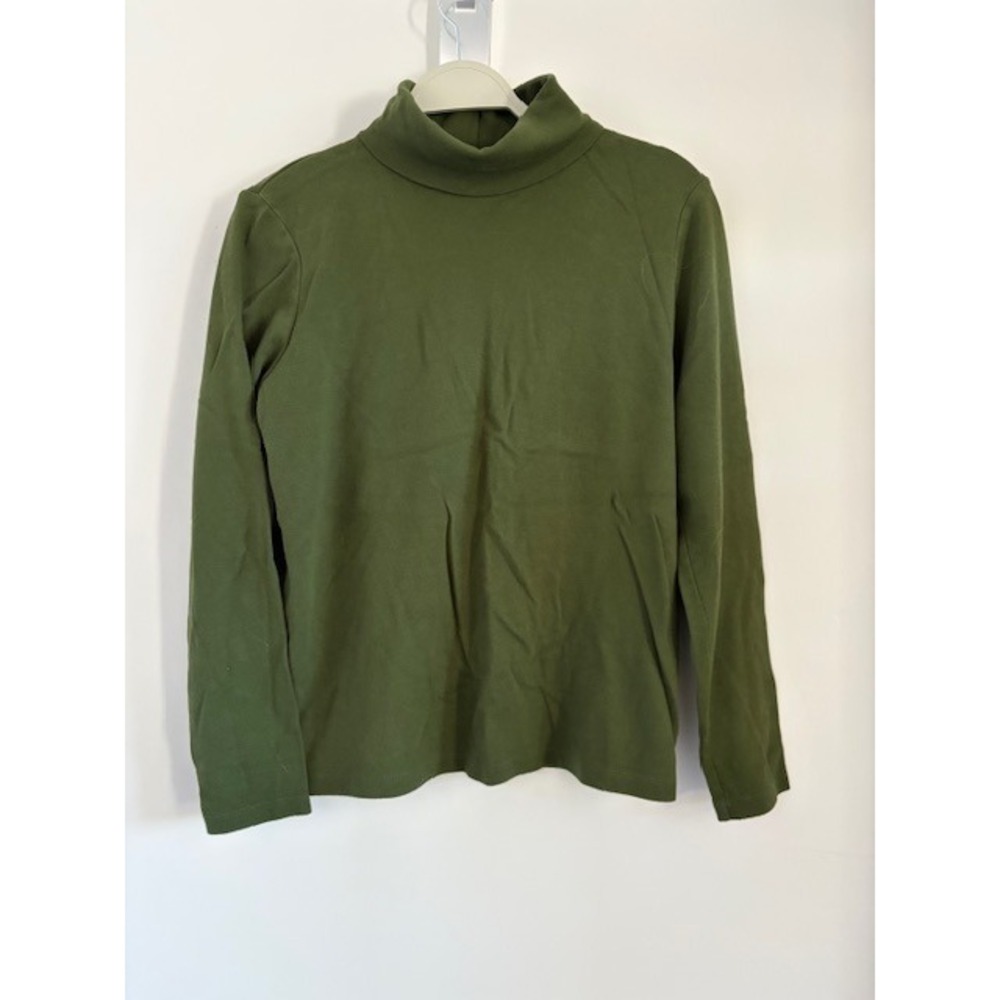 St Johns Bay Womens Essential Turtleneck Long Sleeve Cotton Top Olive Green L
